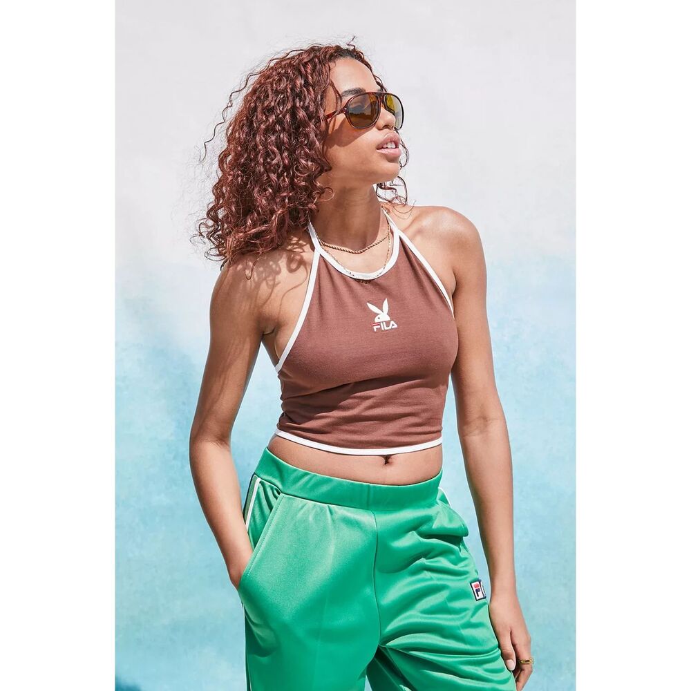 FILA X Playboy Brown Halterneck Crop Top - Medium
